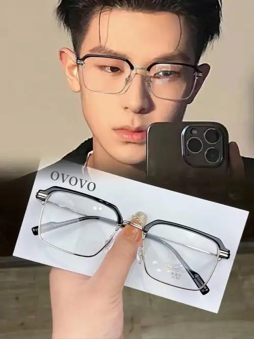 痞帅半框防蓝光眼镜