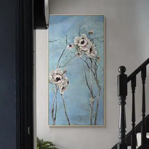 仟象映画复古玄关楼梯装饰挂画大气花卉书房油画现代装饰画