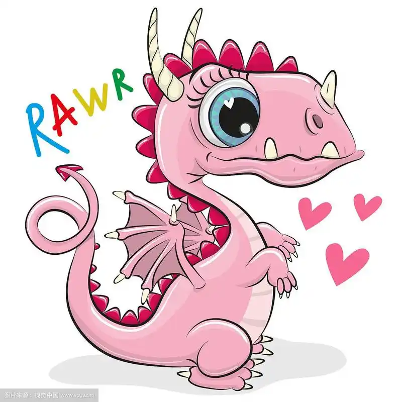 可爱的卡通龙在一个白色的背景