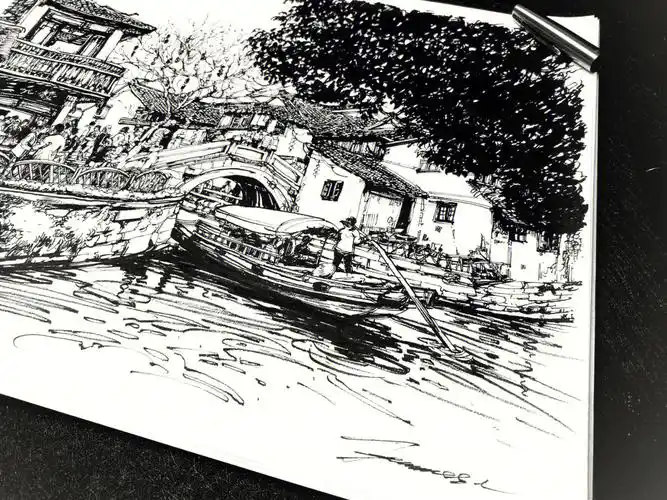 君到姑苏见   人家尽江南古镇闲地少   水巷小桥多#寻找小红书绘画