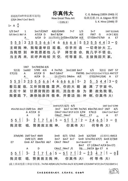 第61首 - 你真伟大_复杂版 和弦简谱_简谱_乐谱吧