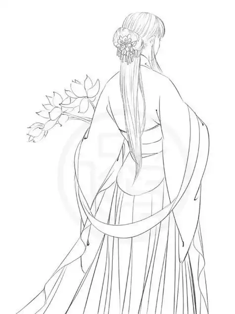 动漫素材插画绘画线稿手绘女生男生长发短发转载二次元古风ipad简笔画