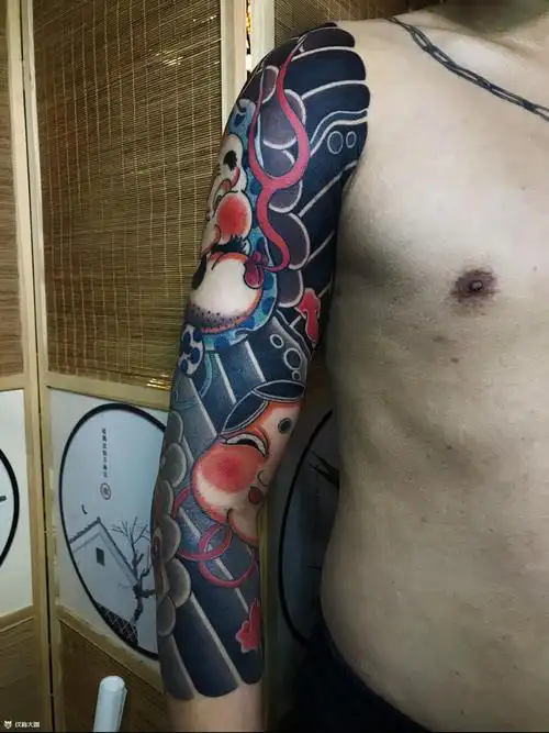 传统七分袖阿多福火男_纹身图案手稿图片_后院儿 店长的纹身作品集