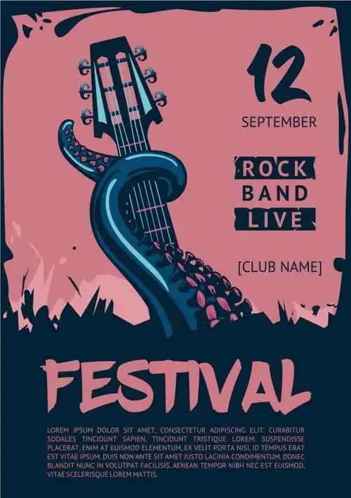 创意矢量章鱼触手元素的摇滚音乐海报设计