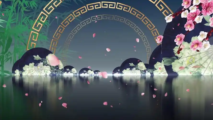 4k舞台背景中国风水墨桃花动态背景ae2020视频hd4k大气中国风水墨山水