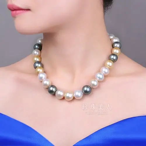 白珍珠/金珍珠/黑珍珠混彩项链 珍珠项链品牌正品-珍珠美人yespearl