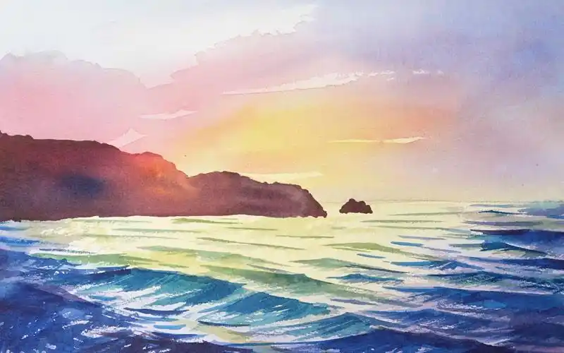 【水彩】风景水彩画练习 展现汹涌的水面 附字幕