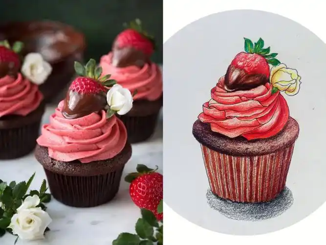 线描彩铅纸杯蛋糕彩铅蛋糕步骤图彩铅甜点