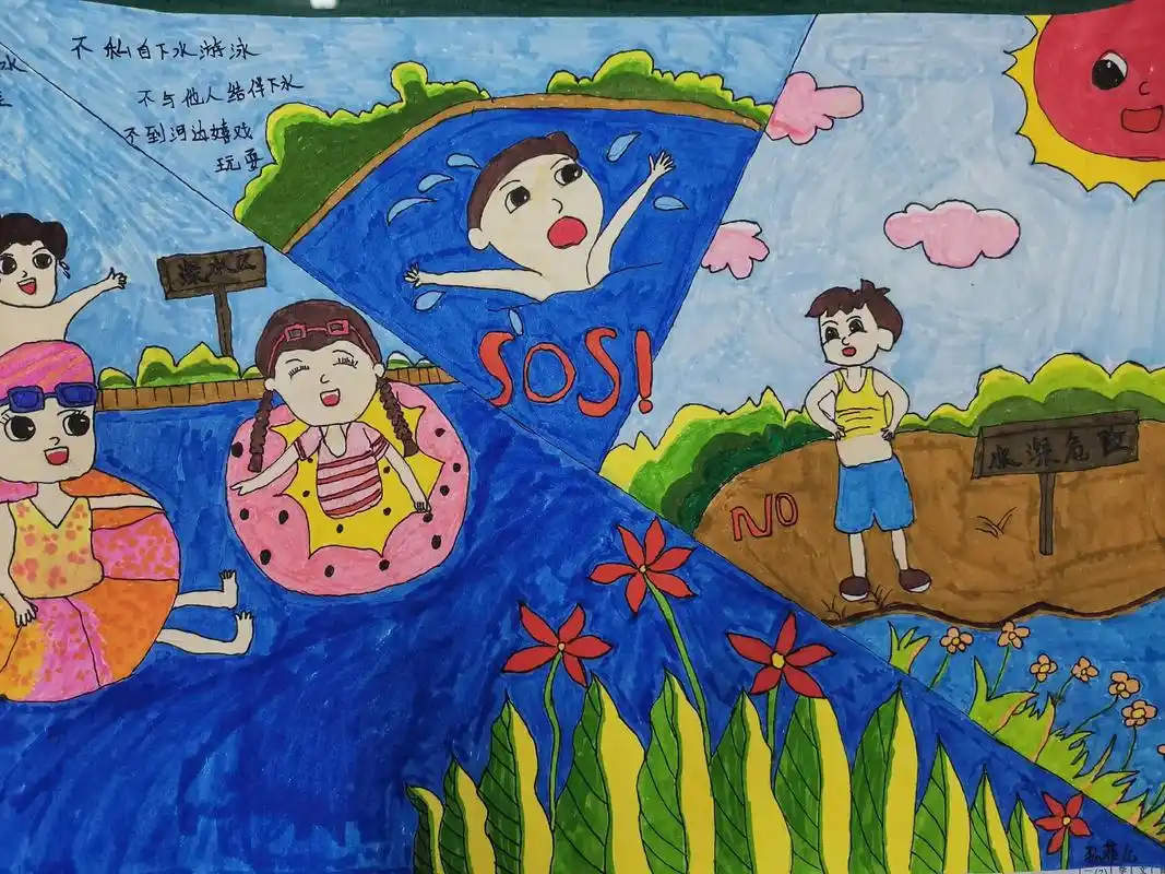 防溺水绘画作品展#舒师附小 #防溺水 - 抖音