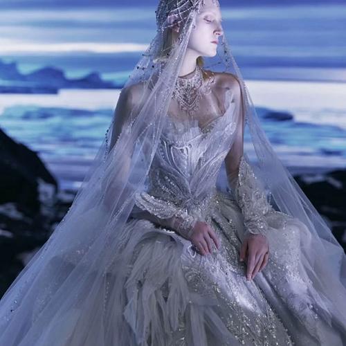 【人鱼之恋】2023新款蓝色婚纱新娘结婚主纱梦幻公主森系大拖尾女