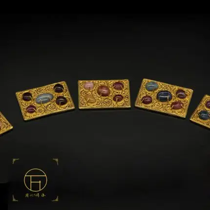 明代银花丝银镀金带銙汉服男子腰带