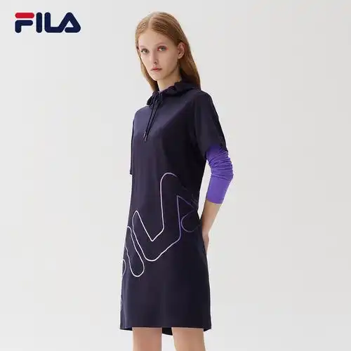 fila斐乐女士连衣裙2021夏季新款休闲运动女裙logo运动连衣裙