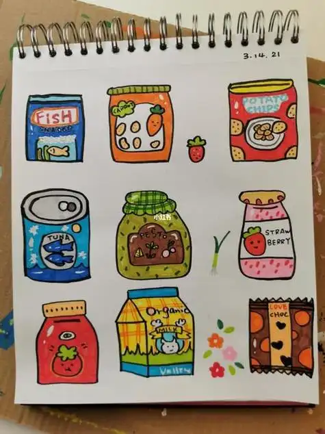 简笔画零食人文绘画原创|手帐素材|萌萌的简笔画|零食大礼包零食手帐