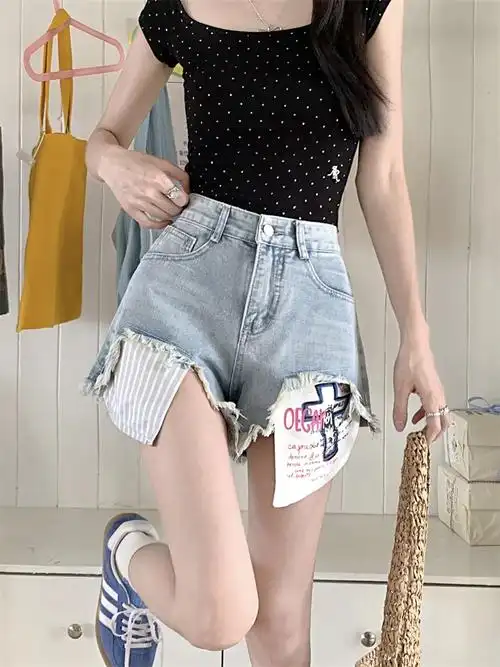 实拍 夏季i新年款小众设计辣妹低腰牛仔裤超短裤潮 - 17网