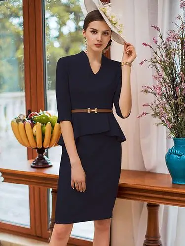 as欧美时尚高端荷叶边正装连衣裙春装气质ol名媛修身职业女装裙子