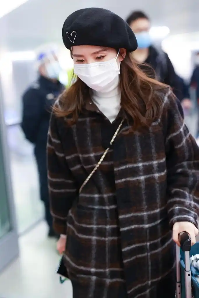 > 刘诗诗格纹大衣复古文艺机场照图片(7/7)