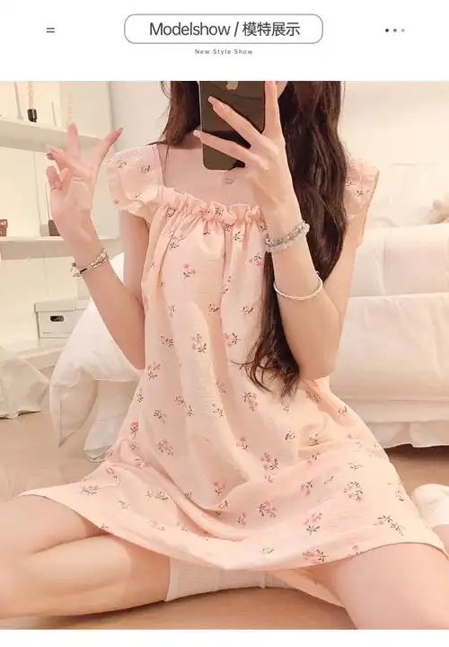 抖音直播爆款夏季睡衣女吊带裙甜美少女风休闲外穿棉麻学生家居服