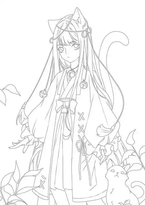 【黑白线稿】可爱动漫人物 线稿素材,临摹