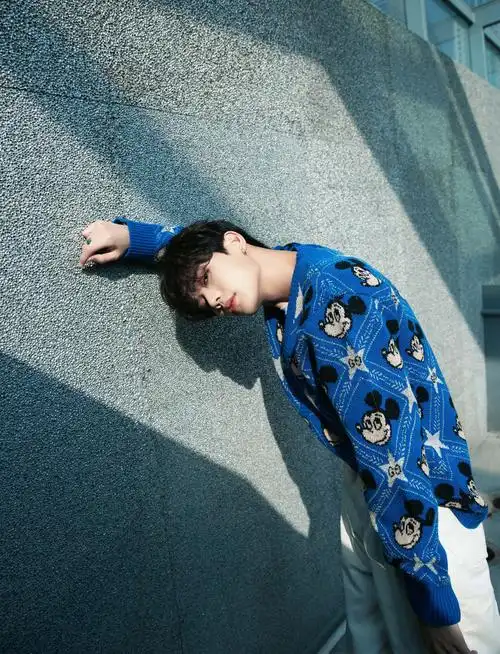 林彦俊蓝色米奇开衫文艺范写真