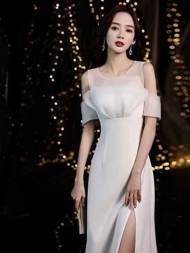 白色晚礼服女夏宴会气质轻奢小众高端洋装连衣裙鱼尾平时可穿夏季