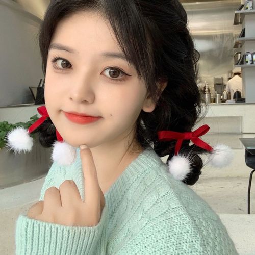 甜美少女心双马尾蝴蝶结发夹小甜甜毛球刘海侧边夹超可爱对夹头饰