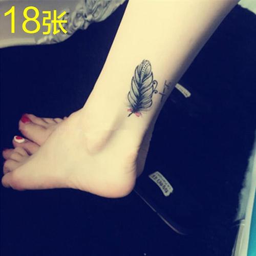 羽毛纹身贴防水女英文持久黑白韩国锁骨仿真创意性感诱惑大腿个性