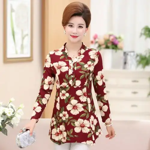 妈妈装夏装 上衣长袖_中老年女装2018新款妈妈春装衬衫打底衫上衣40岁