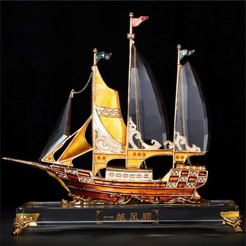 潮流烽火线一帆风顺帆船水晶摆件办公室桌面客厅酒柜装饰品高档乔迁