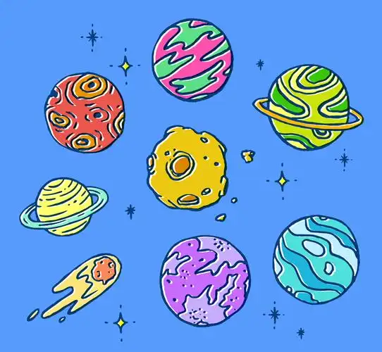 彩绘太阳系星球矢量素材