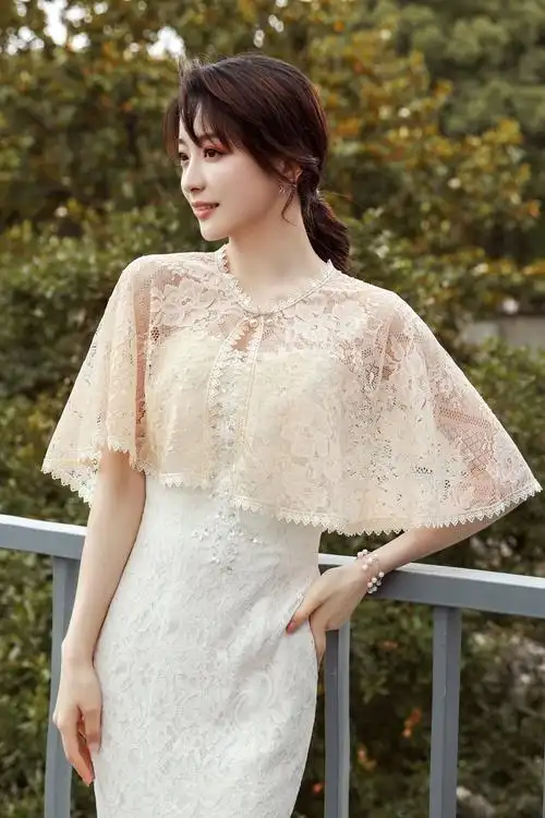 夏天穿的旗袍披肩外搭小外套斗篷外披夏季款蕾丝小坎肩罩衫披风女