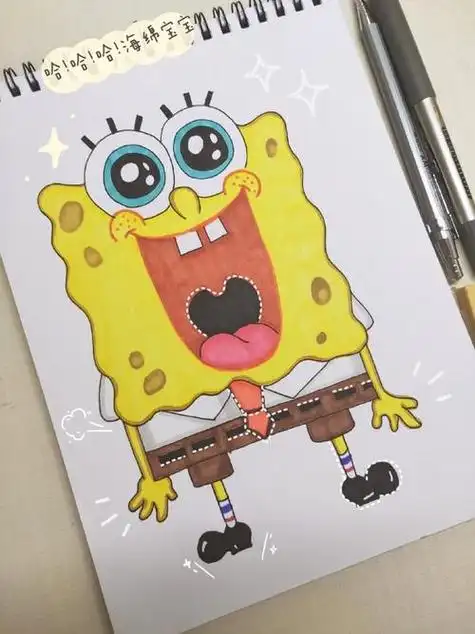 马克笔画简笔画97海绵宝宝简笔画海绵宝宝怎么样马克笔画人文