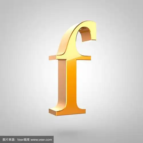 金色字母f小写孤立在白色背景上
