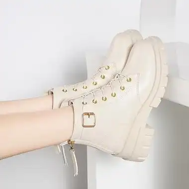 孔瘦瘦短靴女靴子靴厚底双马丁六拉链白色英伦冬季网风2020红新款