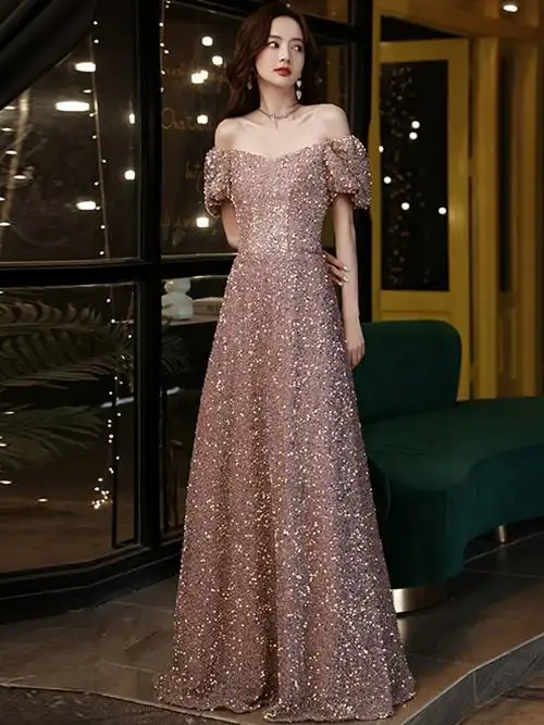 高端晚礼服女2021新款名媛仙气高贵主持人礼服裙宴会气质订婚礼服