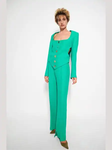 seen users2020春夏圆领青色西装套装