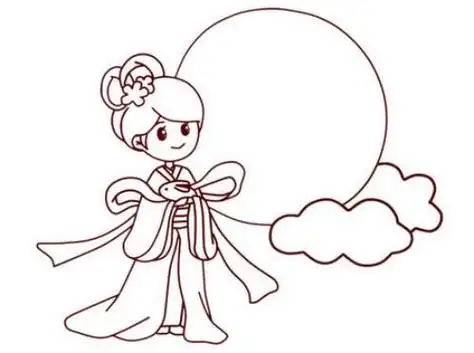 卡通人物简笔画,嫦娥和玉兔简笔画,嫦娥简笔画,彩色简笔画,简笔画教程