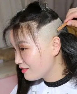 长发齐腰妹子剃后空高脚bob发型-芳飞1337