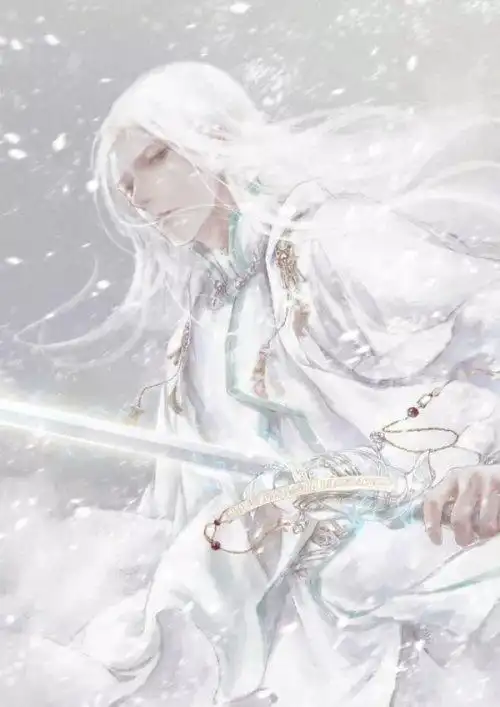 要几张图片(最好是二次元的)就是古代仙侠的一白衣白头长发男子站在崖