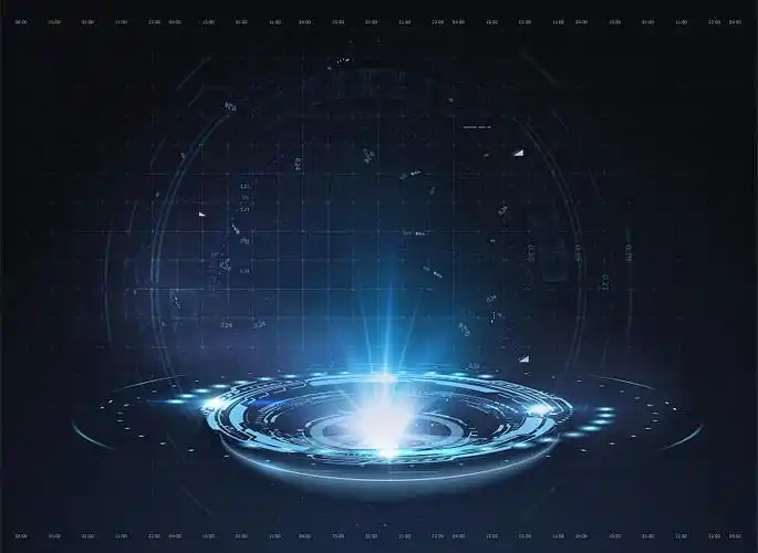 科幻数字高科技元素的呈现.用光和光圈出科幻元素.创新技术背景.