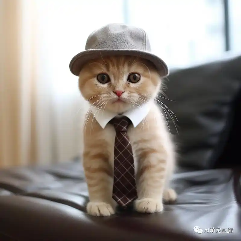 小猫咪穿上领带和帽子,太萌了