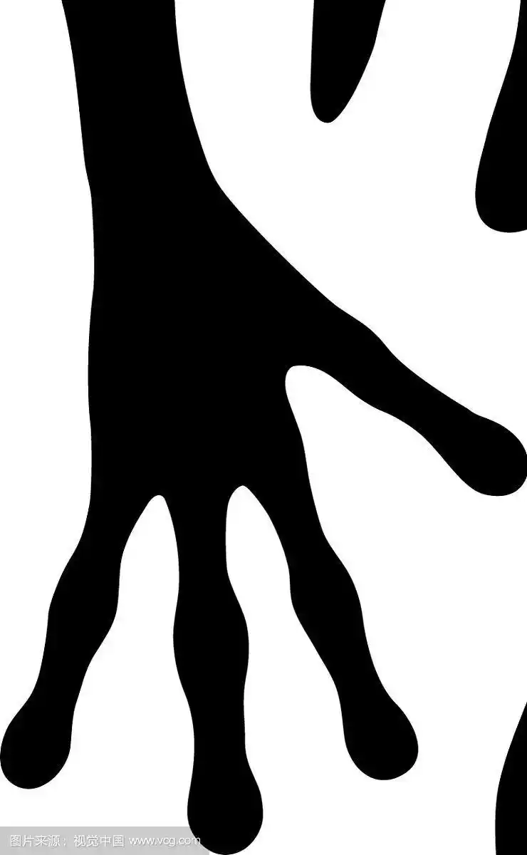 人类和外星人的手在白色的剪影