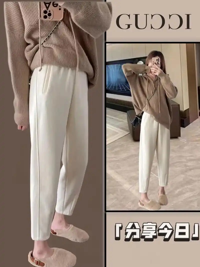 这款九分休闲加绒哈伦萝卜裤,大码高腰裤休闲又百搭,上衣搭配休闲卫衣