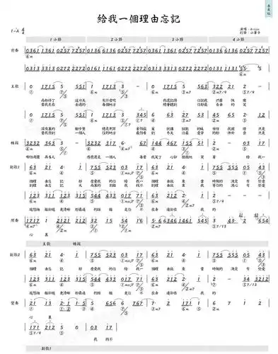 乐谱发布《给我一个理由忘记》a-lin