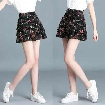 矮个子超短裙女学生雪纺蛋糕裙碎花半身裙子夏高腰百褶a字裙娇小 1号