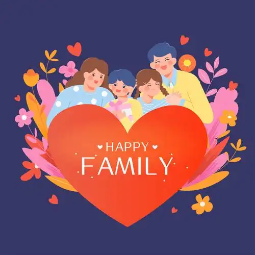 一家四口手捧爱心矢量插画海报