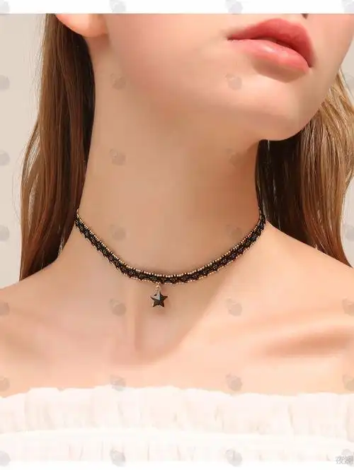 锁骨链女短款颈带性感黑色少女个性项圈颈链金色