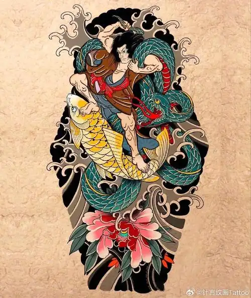 日式老传统花腿手稿|经典素材分享#老传统纹身##花腿纹身##老传统纹身