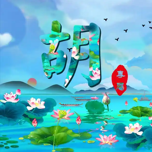 【编号b030】33张百家姓微信头像:莲花荷叶水彩山水国画