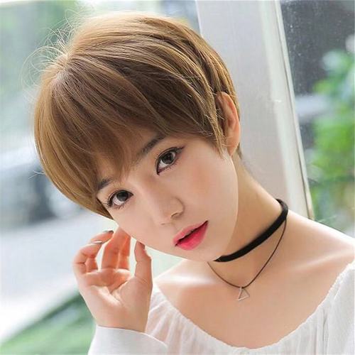 棕色假发短发可爱帅气女短直发头发黑色色浅整顶假发