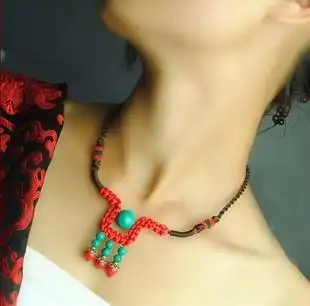 项圈 民族风项圈棉麻 茶马古道云南编织蜡线项链女橘子小小屋 松石